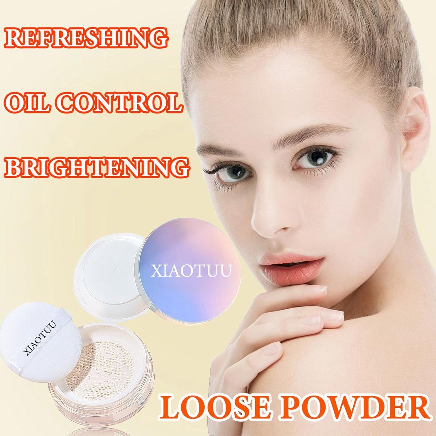 Loose Setting Face Powder,Loose Powder Lightweight & Breathable Setting Powder,Brighten Long Lasting Pigmented Waterproof Blurring Powder Natural Finish Face Makeup for Women （Ivory）