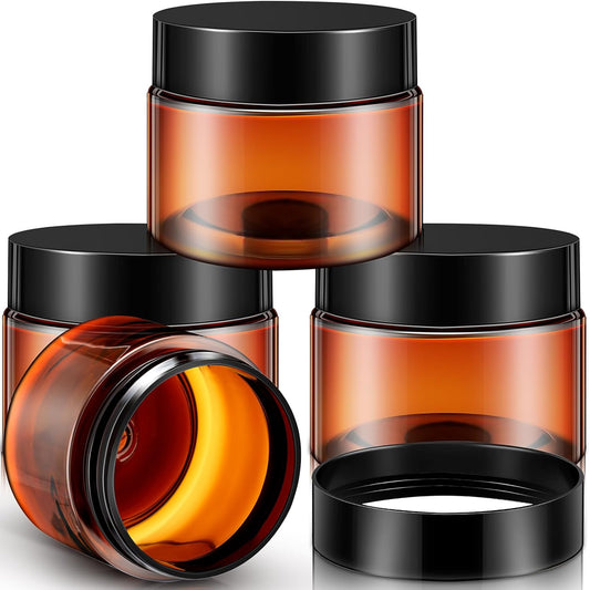 Patelai 4 Pieces Round Wide-mouth Leak Proof Plastic Container Jars with Lids for Travel Storage Makeup Beauty Products Face Creams Oils Salves Ointments DIY Making(4 Ounce,Amber)
