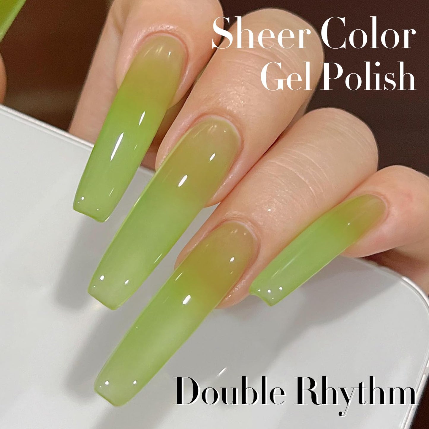Double Rhythm Translucent Gel Polish Sheer Neutral Natural Light Milky Same Color Same Bottle 15ML Jelly Nail Polish Nail Art DIY at Home (Green-A1408)