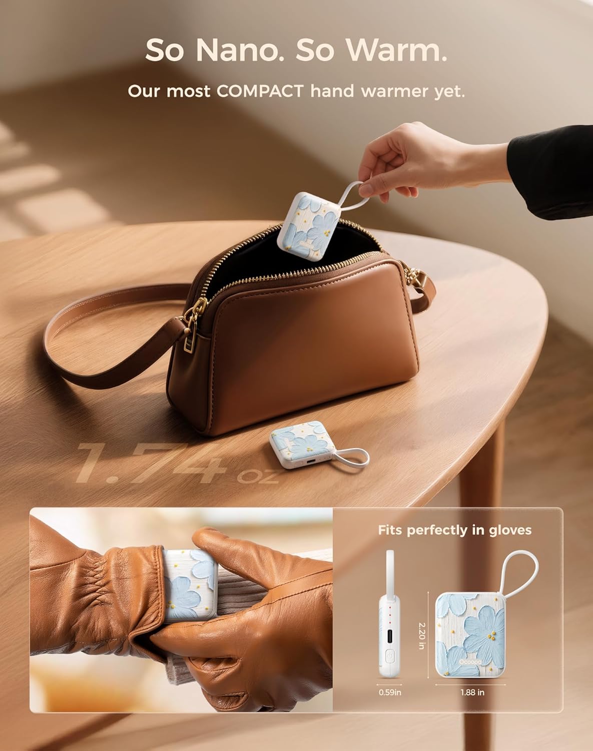 OCOOPA Hand Warmers Rechargeable, Smart Temp Control 7H*2 Long Safe Heat, Ultra Slim, Pocket-Size Design That Fits Gloves, Gifts for Women, Outdoor, Office, Commute (UT5 Nano)