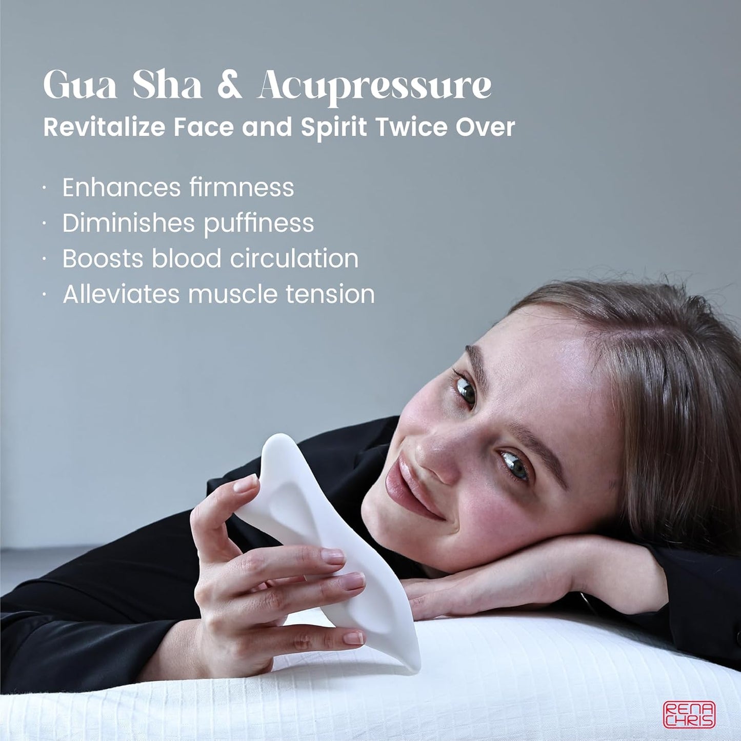 Rena Chris 3D Ceramic Gua Sha Facial Tools - Acupressure & Guasha for Face Massage, Jawline Sculpting, Puffiness Reduction- Skin Care Tool with User Manual