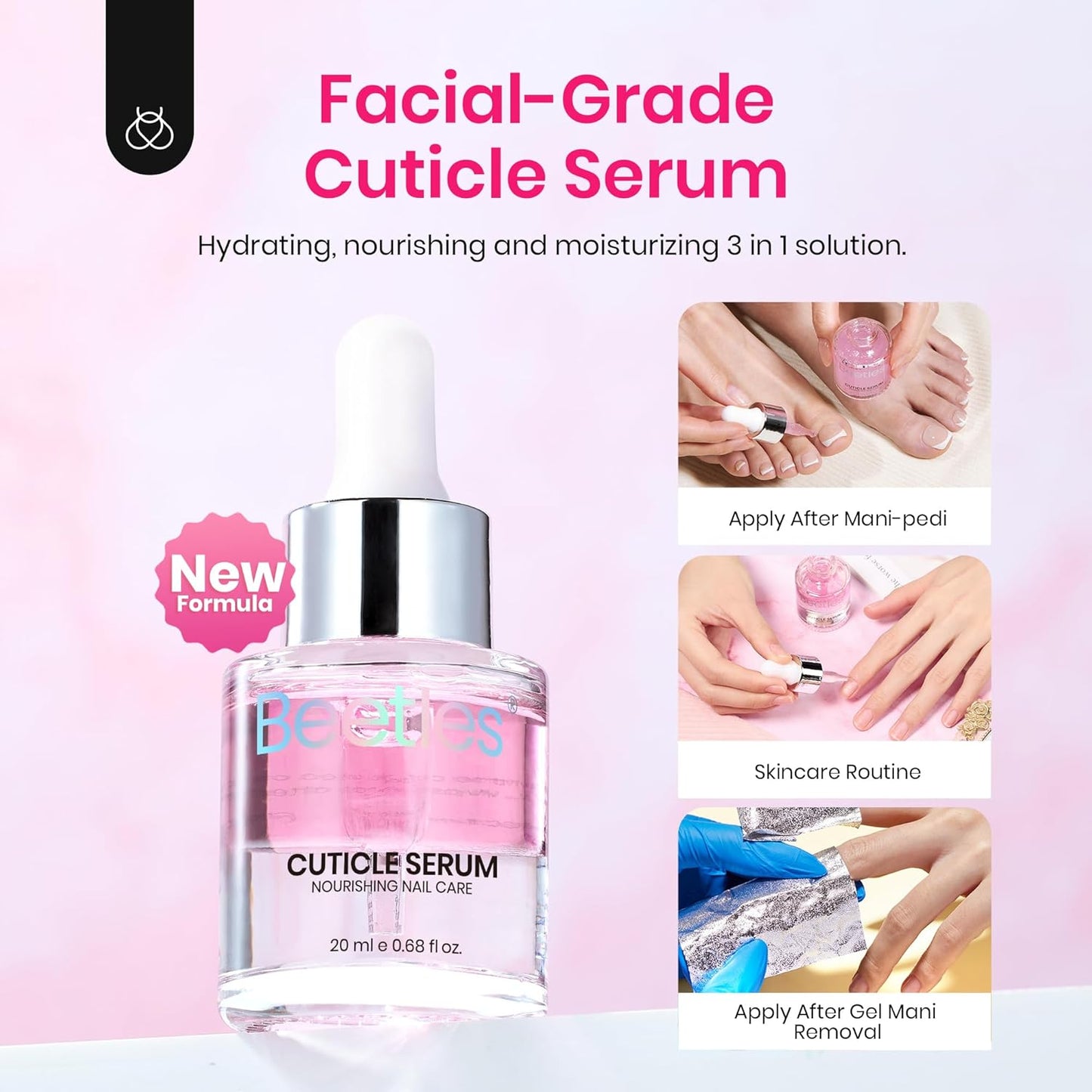 Beetles Cuticle Oil For Nails - 20ml Nail Care Strengthener Oil Stronger Nails Spa and Hand Manicure Essentials Damaged Cuticles for Repaired Thin Nails Nourish Home Nail Gfit for Women