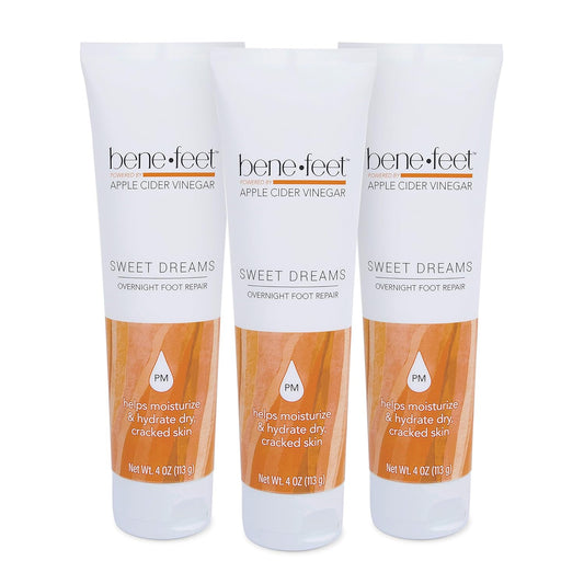Benefeet Sweet Dreams Overnight Foot Repair - Night Cream for Detox, Moisturize & Soften Dry Cracked Skin, With Apple Cider Vinegar, Turmeric & Borage Oil, 4oz (3 Pack)