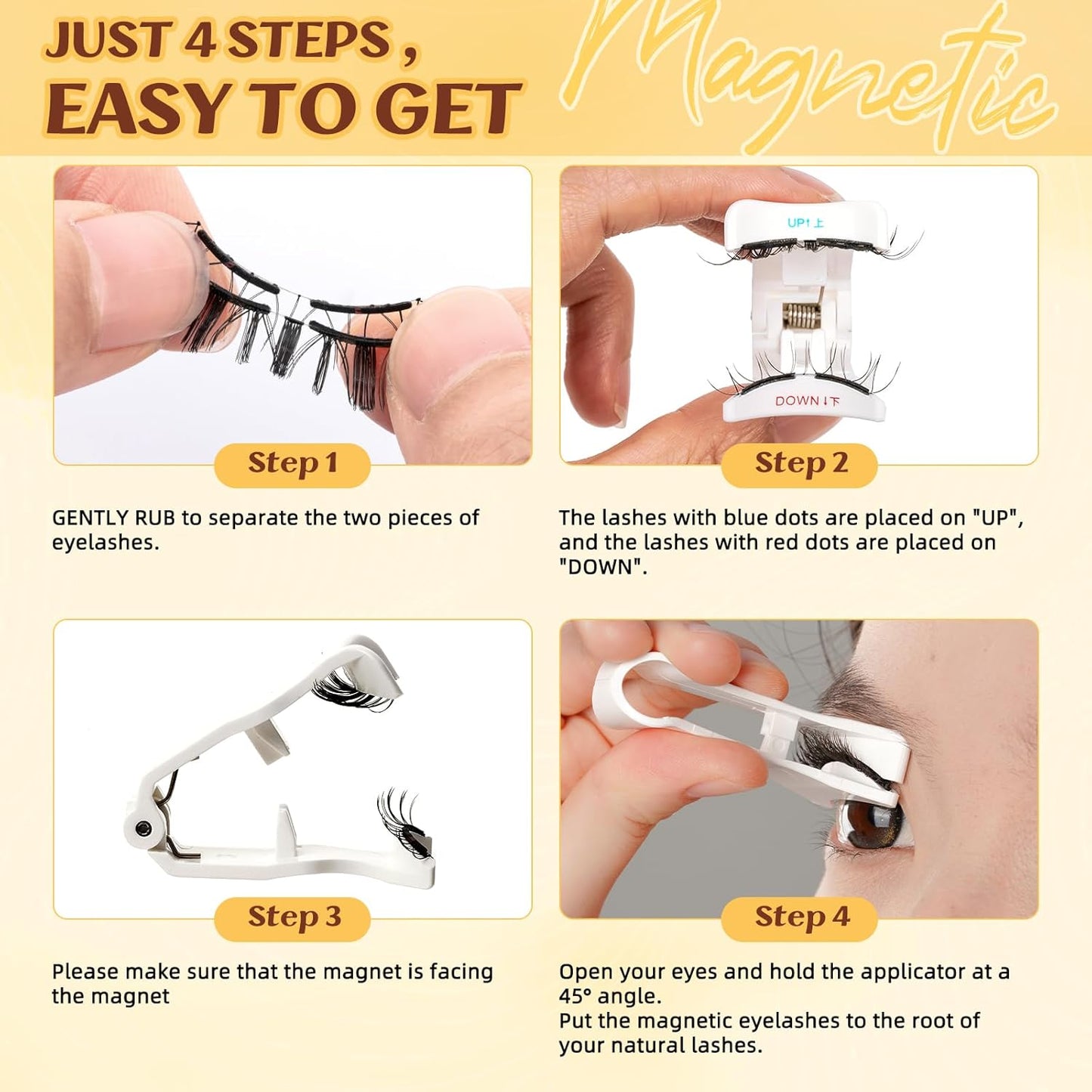 QUEWEL Magnetic Eyelashes, Reusable No Glue Needed Magnetic Eyelashes Kit with Applicator Lash Clusters Kit without Eyeliner So Soft and Easy to Wear and Remove (G-RC-E)