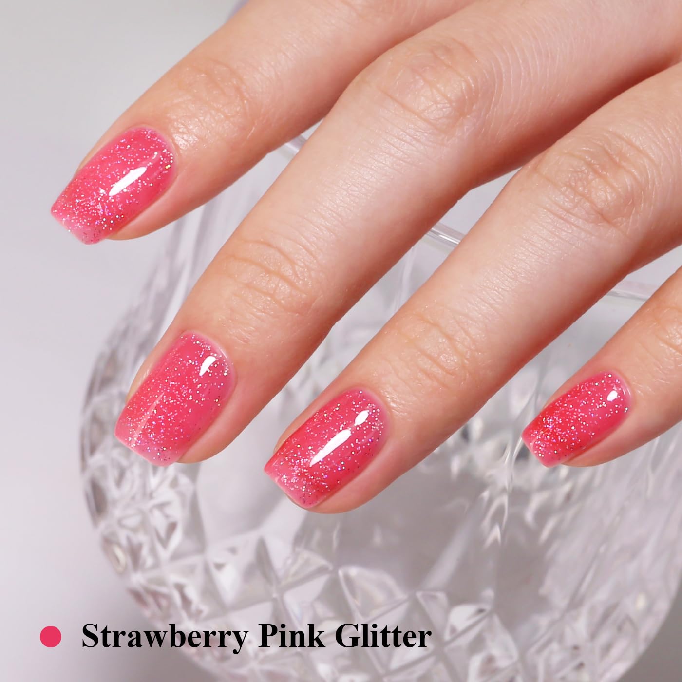 Imtiti Glitter Gel Nail Polish, Strawberry Pink Iridescent Glitter Gel Polish Diamond Shimmer Sparkle Soak Off UV LED Nail Gel Polish Autumn Winter Manicure 10ML