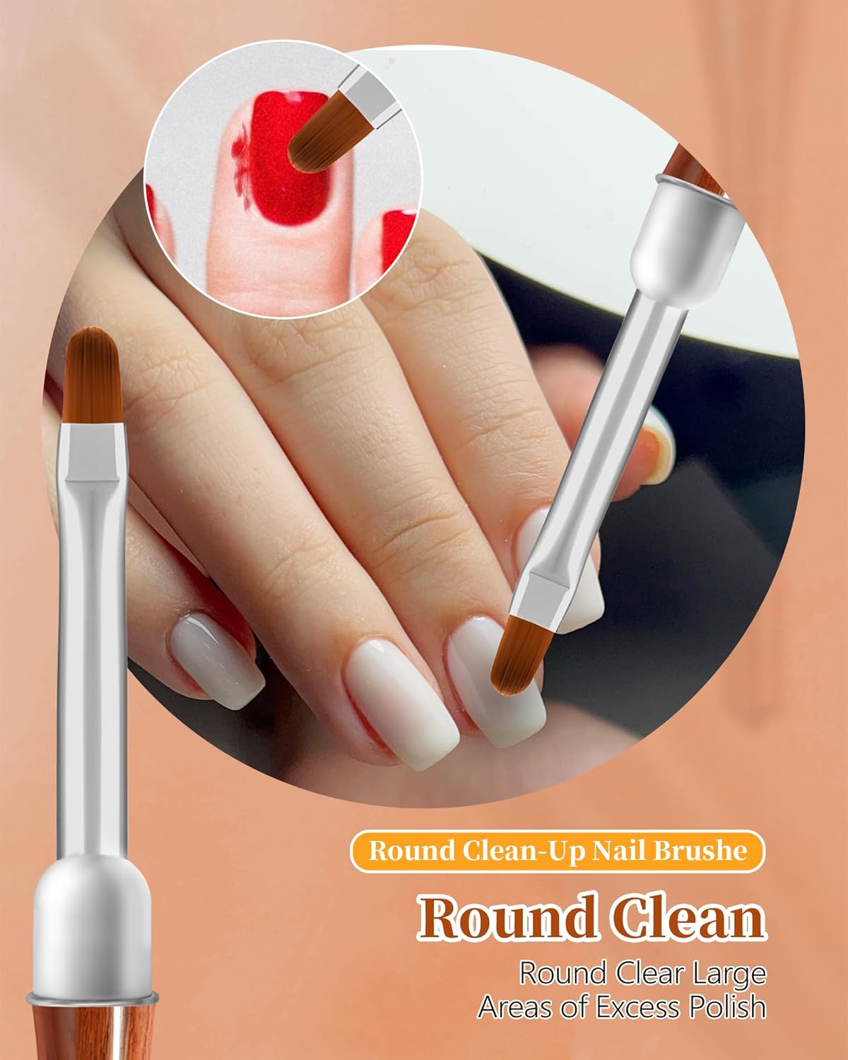3PCS Nail Art Clean Up Brushes, Round/Angled/flat Acetone Resistant Gel Nail Polish Remover Brush, Nail Brushes for Tidying Up Polish Mishaps on Cuticles, and Nail Art Designs（Wood color）