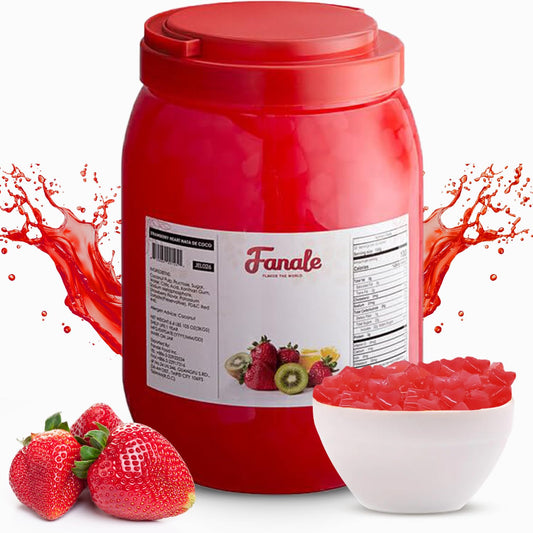 Fanale Coconut Jelly Topping nata de coco for Boba Tea | Ice Cream | Yogurt | Smoothie | Milk Tea | Desserts Strawberry Heart Shaped, 6.6 pound (Pack of 4) | JEL026-CS