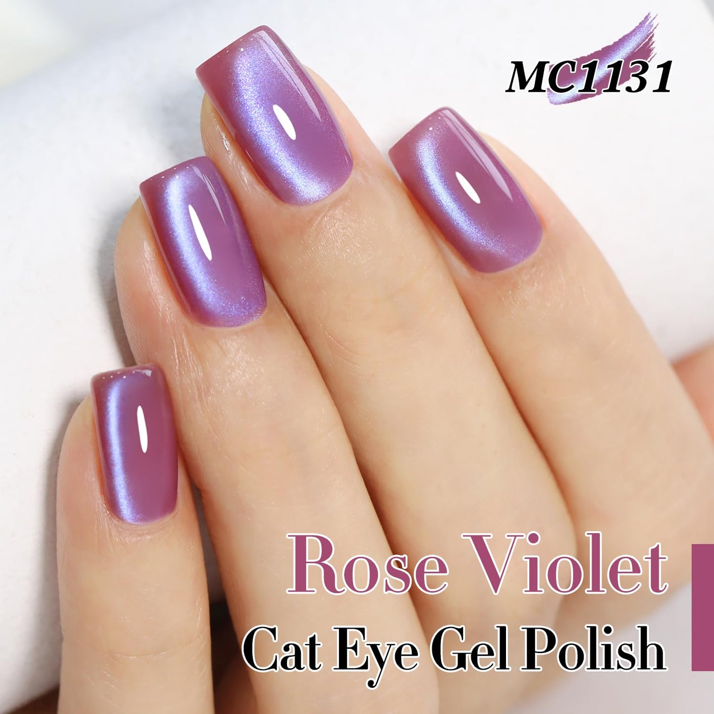Double Rhythm 15ML Ice Glass Cat Eye Gel Polish with Magnet Holographic Glitter Shimmer Translucent Sheer Color Salon Soak Off Magnetic Nail at Home (Rose Violet-MC1131)