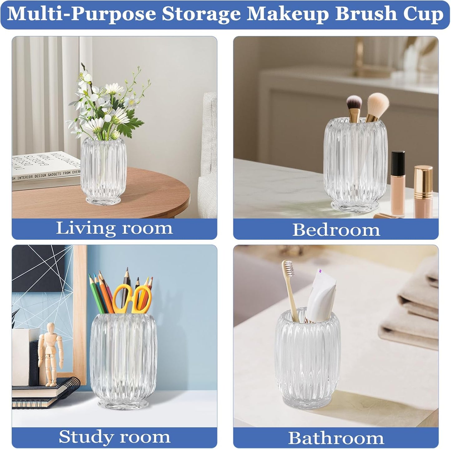 Makeup Brush Holder, Thick Glass Makeup Brush Organizer Cup, 4.8" Tall for Vanity Hair Brush Holder Brushes Storage, Makeup Brush Holder Organizer organizador de brochas de maquillaje Crystal Clear