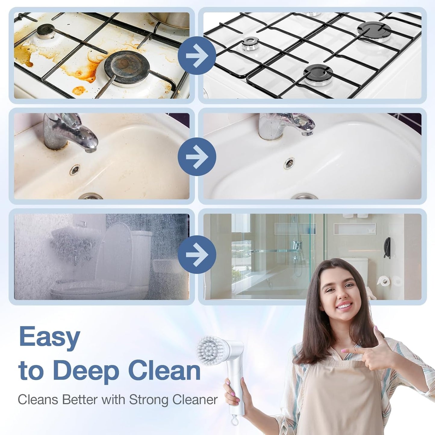 LABIGO Electric Spin Scrubber LA5 Mini, Bathroom Scrubber Shower Scrubber for Cleaning Tub Tile Floor Window Kitchen Sink, Power Scrubber Cleaning Brush with 5 Replaceable Brush Heads, White