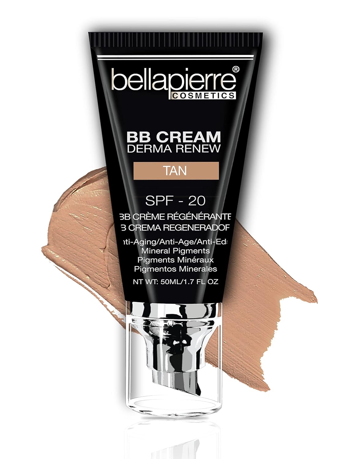 bellapierre BB Cream with SPF 20 - Tinted Sunscreen, Concealer, Matte Foundation, & Moisturizing Face Cream | Lightweight Formula + Pump Top Applicator | Non-Toxic & Paraben Free | 1.7 Oz - Tan