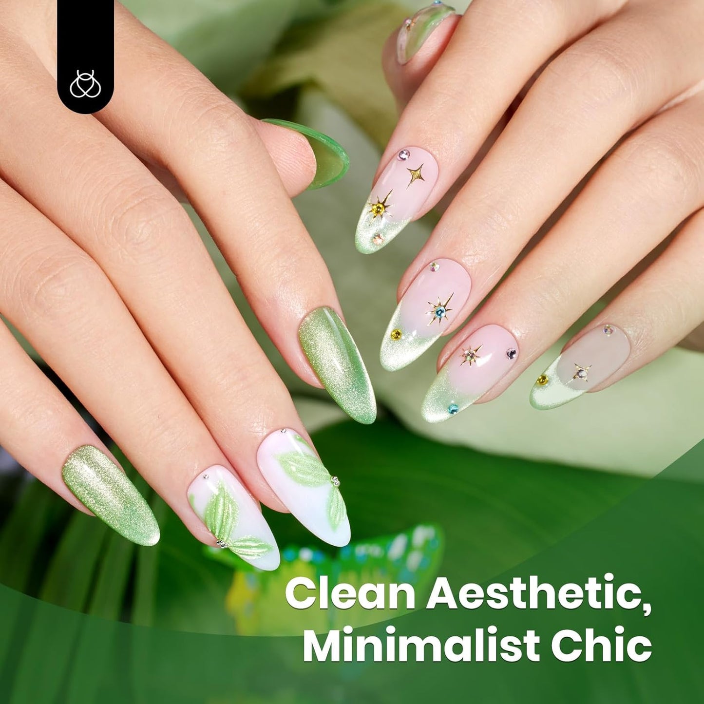 Beetles Green Cat Eye Gel Polish, 15ML Light Green Glass Cat Eye Glitter Gel Polish with Magnet Shimmer Translucent Sheer Color Soak Off UV Lunar Gleam Series French Nail Art Gift for Women