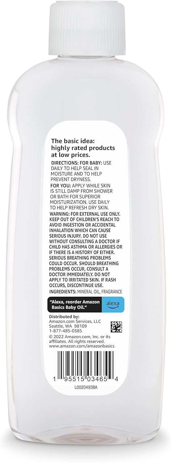 Amazon Basics Baby Oil, Lavender Scented, 14 Fl Oz (Pack of 4) (Previously Solimo)