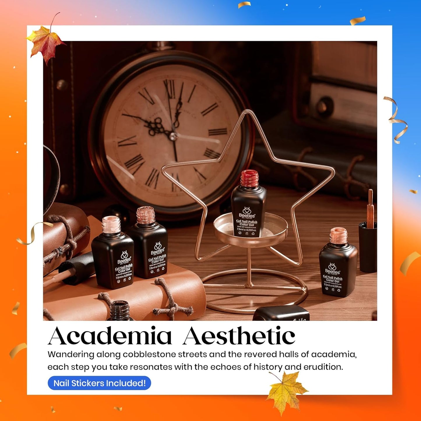 Beetles Fall Gel Polish Set Dark Brown Gel Nail Polish 6 Colors Glitter Burgundy Red Gold Black Sparkle Nail Kit Soak Off Led Manicure DIY Home Salon Gifts for Girls Women Academia Aesthetic