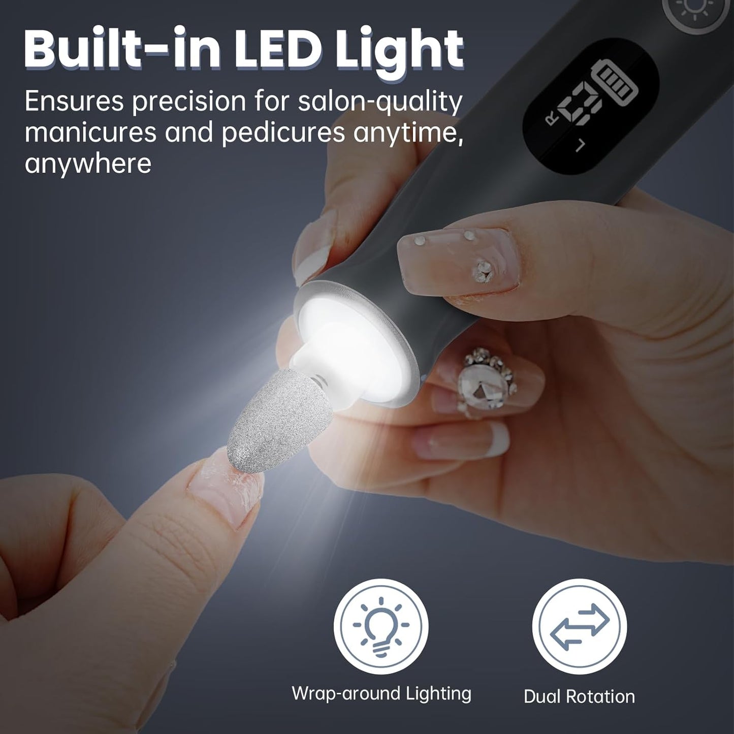 Electric Nail File Drill, Cordless 2000 mAh Rechargeable Nail Filer Electric 12 in 1 Kit Nail Grinder Tool Portable Professional Nail Dril Machine for Acrylic Manicure and Thick Toenails Grinder Care