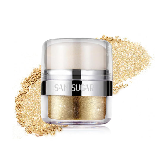 Glitter Body Highlighter Powder Body Shimmer Sparkle Face Brightening Highlighter Powder for Face Eyes Body Glow Makeup With sponge head（07#）