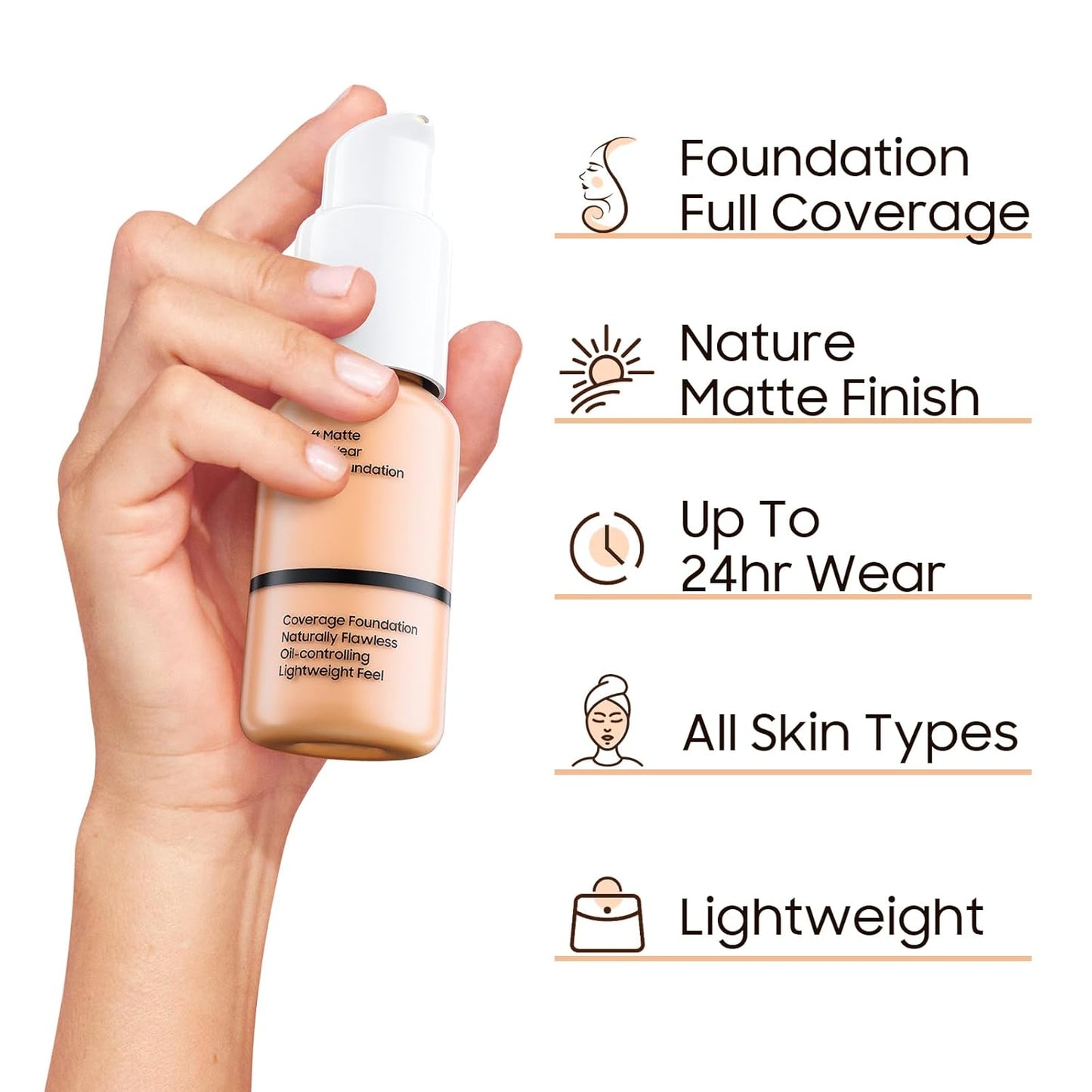 Matte Full Coverage Liquid Foundation - Lightweight & Flawless Oil Control Foundation Makeup, Waterproof and Long-Lasting Skin Foundation Concealer for Dry and Oily Skin, 1 Fl Oz (#102 Nude)