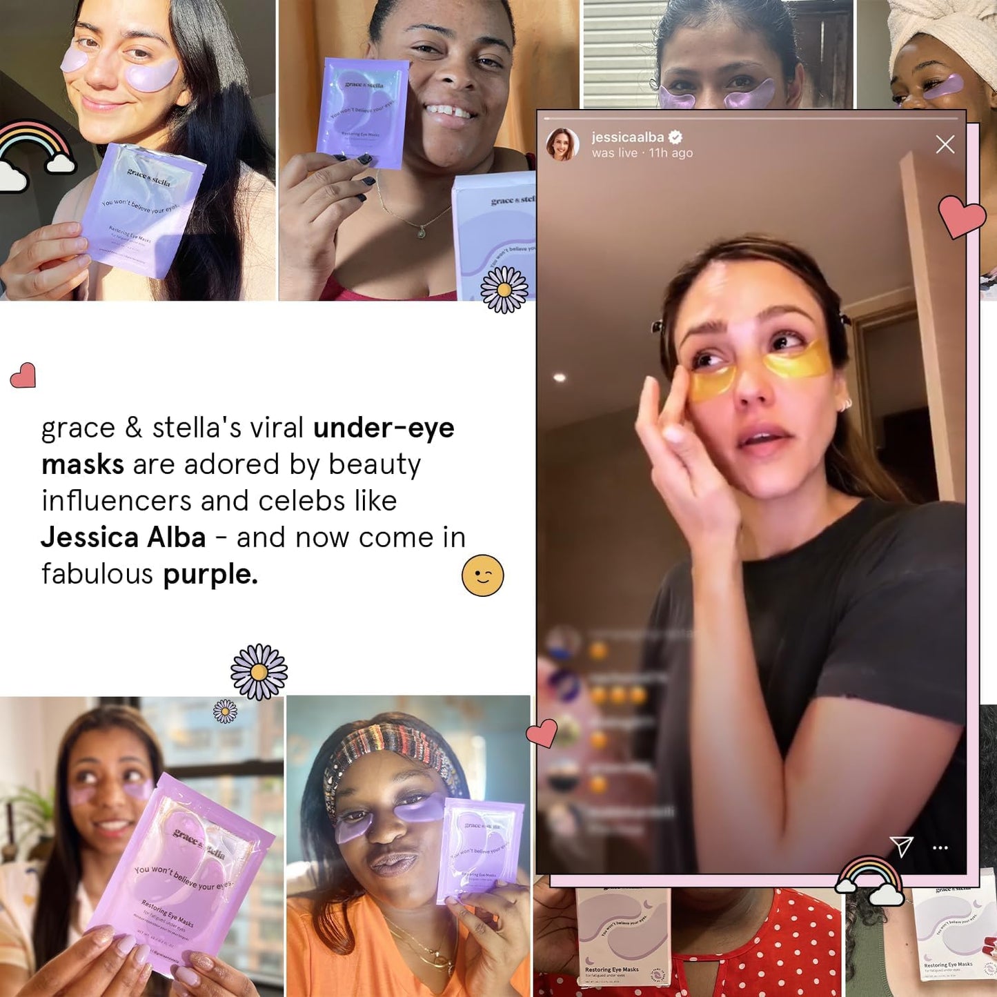 grace & stella Retinol Under Eye Patches for Puffy Eyes and Dark Circles - Restoring Gel Under Eye Masks with Hyaluronic Acid - Vegan Cruelty-Free Skincare, Birthday Gifts for Women (Purple, 48 Pairs)