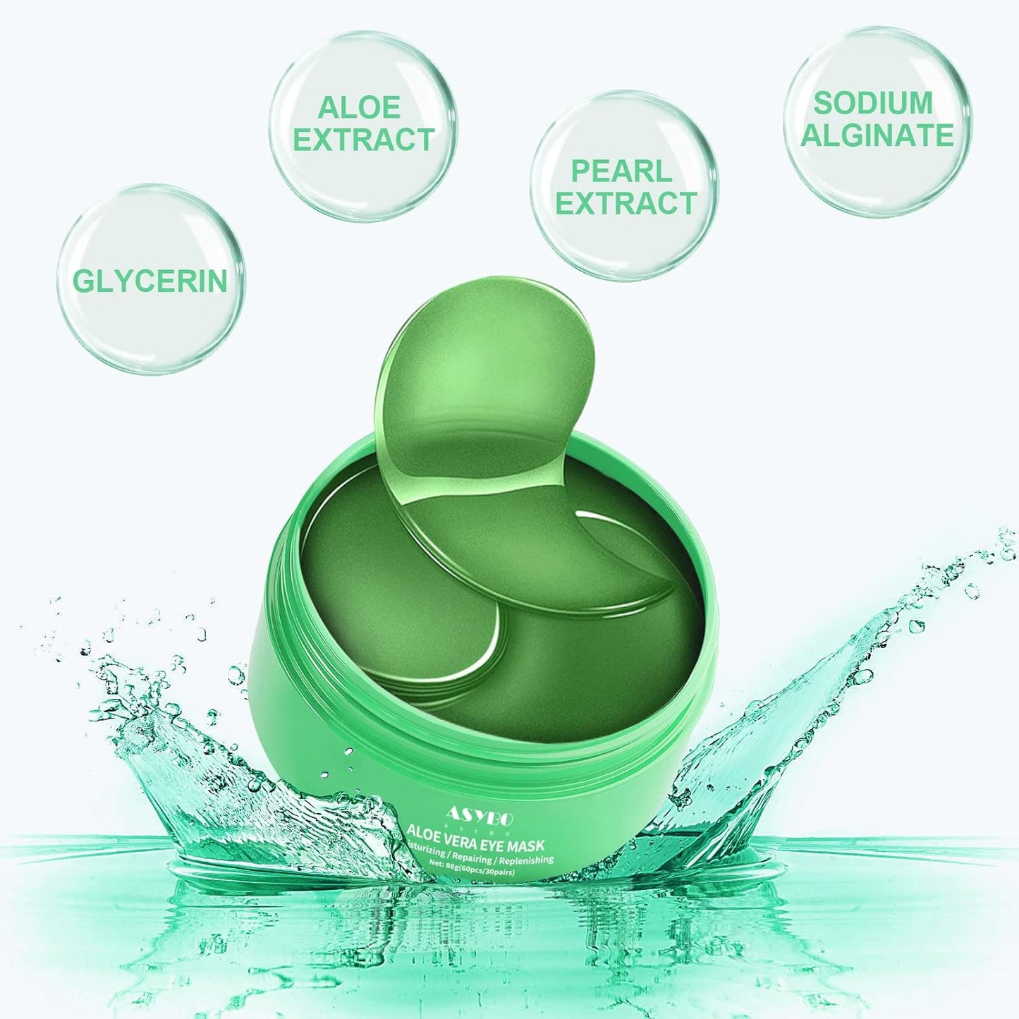 Aloe Vera Eye Mask, 60 Pcs Under Eye Patches, Eye Treatment Mask for Under Eye Bags, Dark Circles, Puffy Eyes, Fine Lines, Anti-Aging and Anti-Wrinkle, Hydrating Eye Mask Skincare