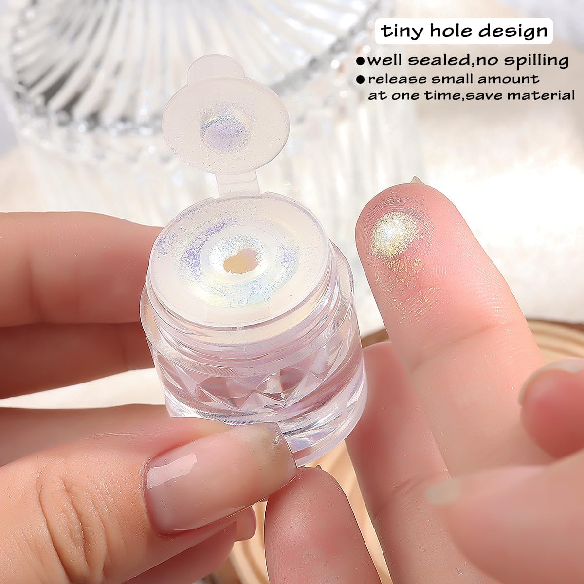 Unicorn Chrome Nail Powder, 1 Box Gold Aurora Powder, Iridescent Chrome Powder Metallic Mirror Effect Pigment, Fairy Powder Mermaid Glitter Dust Shell Pearl Nail Cromer Powder Manicure Dust