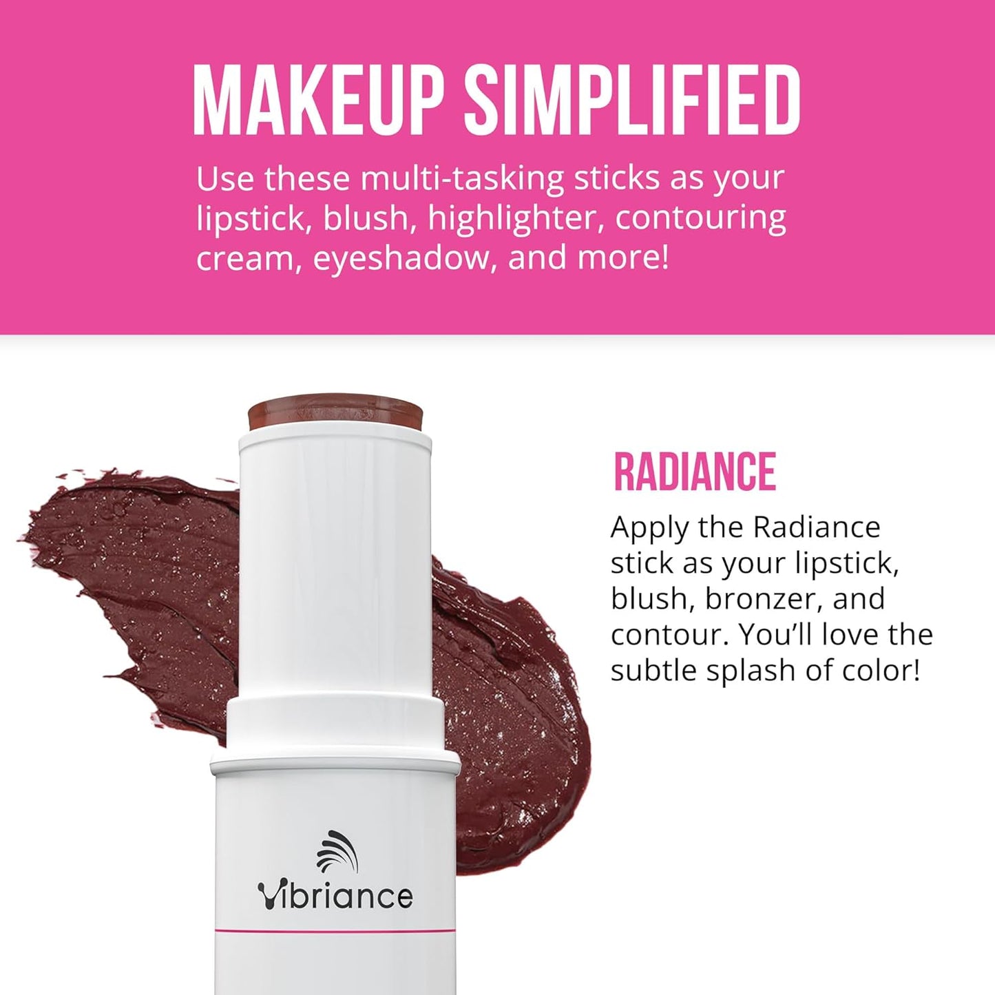 Vibriance Makeup Simplified Radiance Stick | USA Made, All in 1 Makeup Blush Cream, Lipstick & Contour Cream - Cheek Tint Cream Blush Stick for Mature Skin, Universal Make Up Blush for All Skin Tones