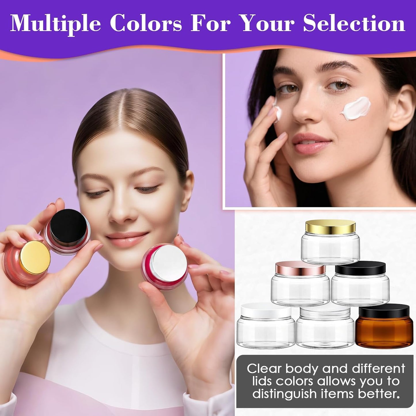 36 Pack 8 oz Plastic Cosmetic Containers With Lids Refillable Clear Empty Travle Jars Containers for Body Butter,Sugar Scrubs,Cream,Lotions,Candy, Waterproof Label&Spatulas - (Rose Gold Lid)