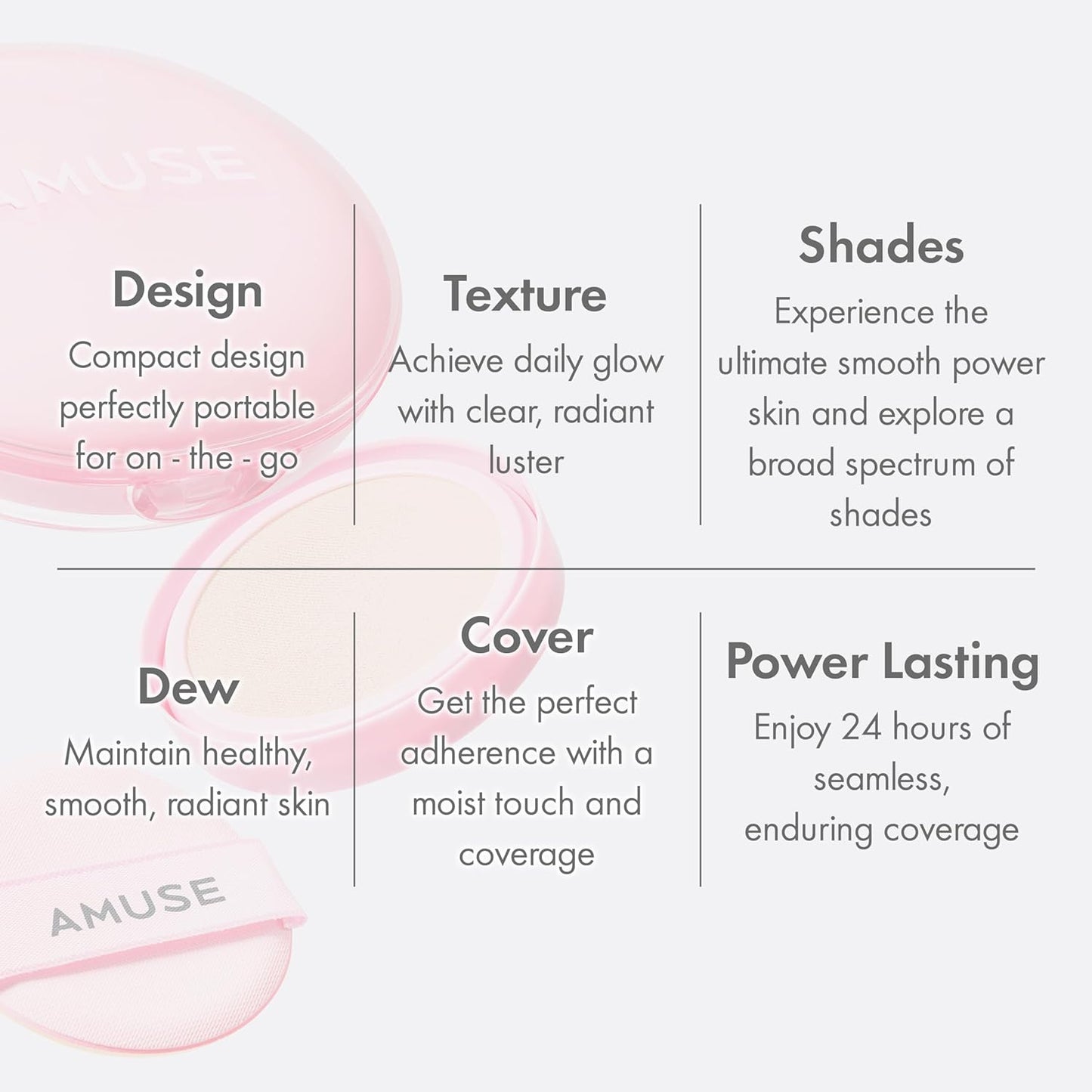 Amuse SEOUL DEW POWER VEGAN CUSHION FOUNDATION | Dewy, glow, long-lasting, double coverage, clean beauty, lightweight, natural look, foundation for sensitive skin, hydrating cushion (02 HEALTHY)