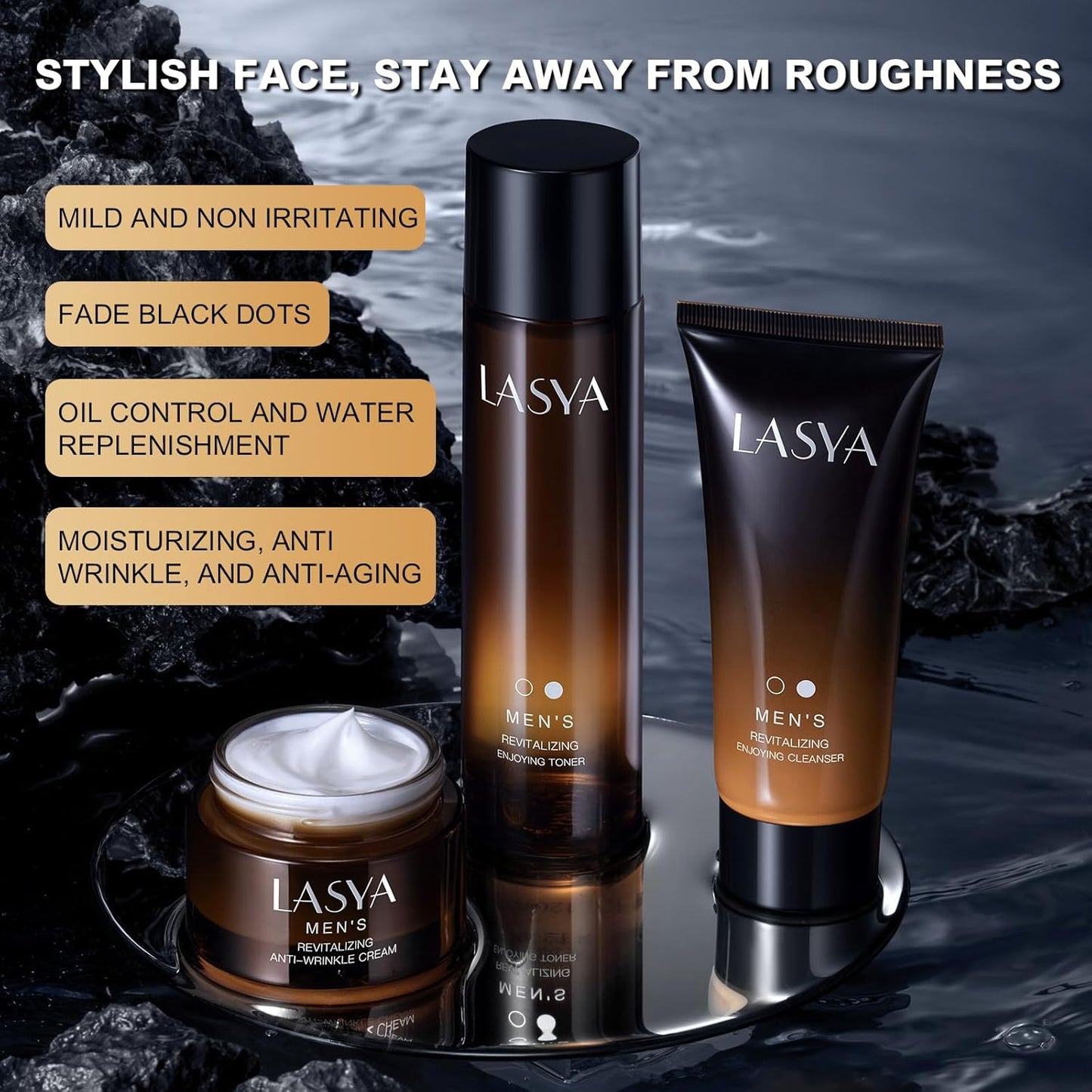 Anti Aging Skin Care Set for Men,Reduce Wrinkles & Hydrate Mens Skin Care Kit Cleanser,Toner,Lotion,Face Cream,Complete Skincare Process for Men Unique Skin Care Sets & Kits(4-Pcs)