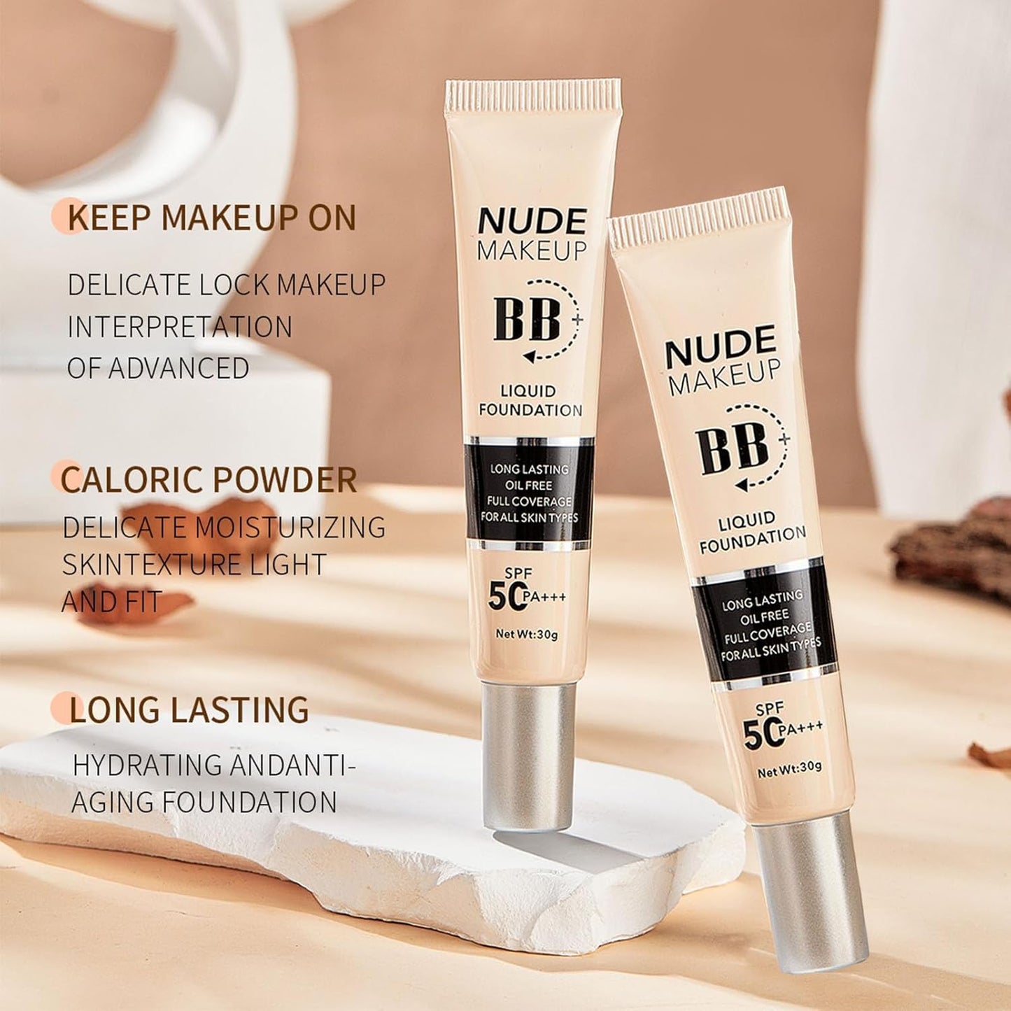 BB Cream Tinted Moisturizer with SPF50, BB Cream Full Coverage Foundation Hide Pore Spot, Hydrating LightWeight Matte BB Cream, Waterproof Long Lasting BB Cream for Oily Skin (Natural)