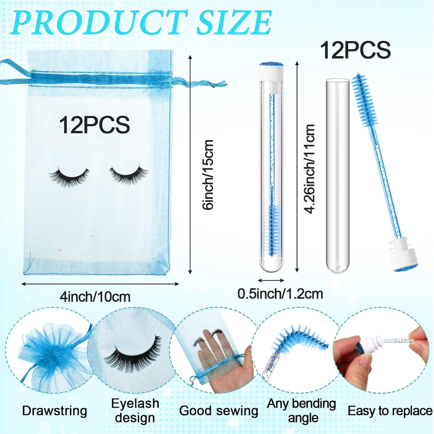 Zhehao 80 Pcs Lash Shampoo Bottle Brushes Kit 20 Foam Pump Dispensers 20 Lash Shampoo Brushes 20 Eyelash Aftercare Bag 20 Cleaning Pipes, Eyelash Extension Supplies(Blue)