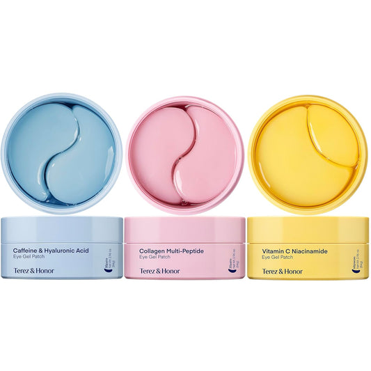 Terez & Honor Under Eye Patches - 180 Pcs Korean Self Care Hydrogel Eye Masks for Puffy Eyes, Dark Circles, Fine Lines, Wrinkles & Undereye Bags - Radiant Eyes Trio with Caffeine, Collagen & Vitamin C