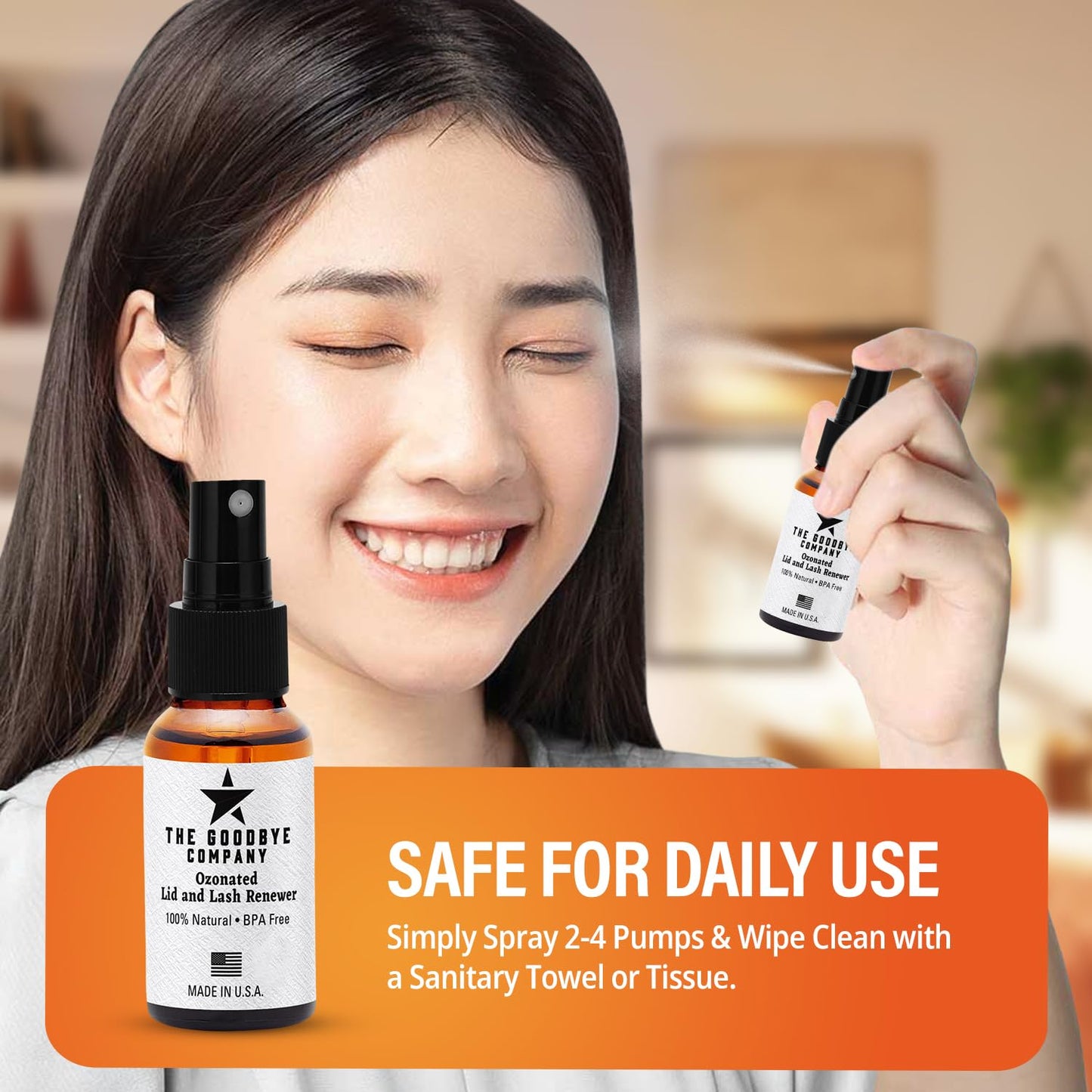 The Goodbye Company Ozonated Lid and Lash Renewer; Hypochlorous Acid Spray Eyelid & Eyelash Extension Cleanser; 100% Natural Lash Cleaning Kit; Made in USA (30 mL)