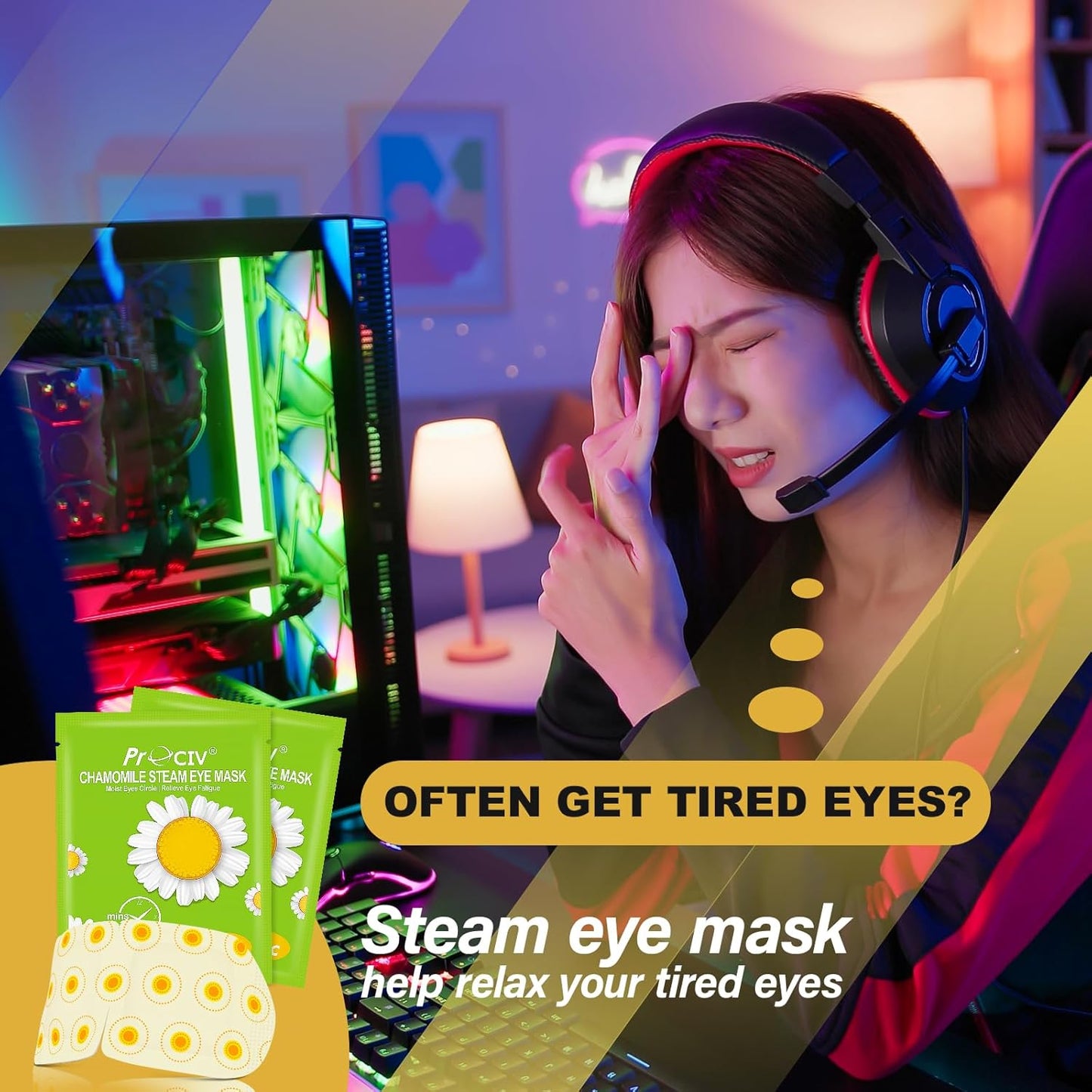 ProCIV 16 Packs Steam Eye Masks for Dry Eyes Heating Eye Mask for Soothing Headache Warm Compress for Eyes Relief Stress, Relief Eye Fatigue SPA Essential Self Heating Moist Sleep Mask