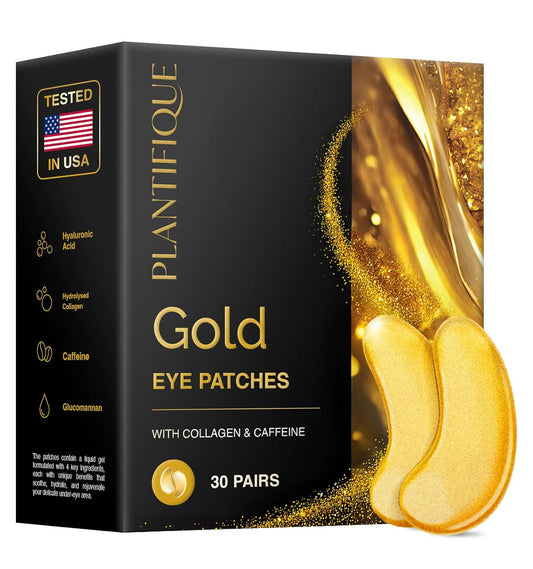 PLANTIFIQUE Gold Eye Patches for Puffy Eyes | 30 Pairs | Gifts | Under Eye Masks for Dark Circles | Puffiness Eye Gels | Eye Mask Skincare