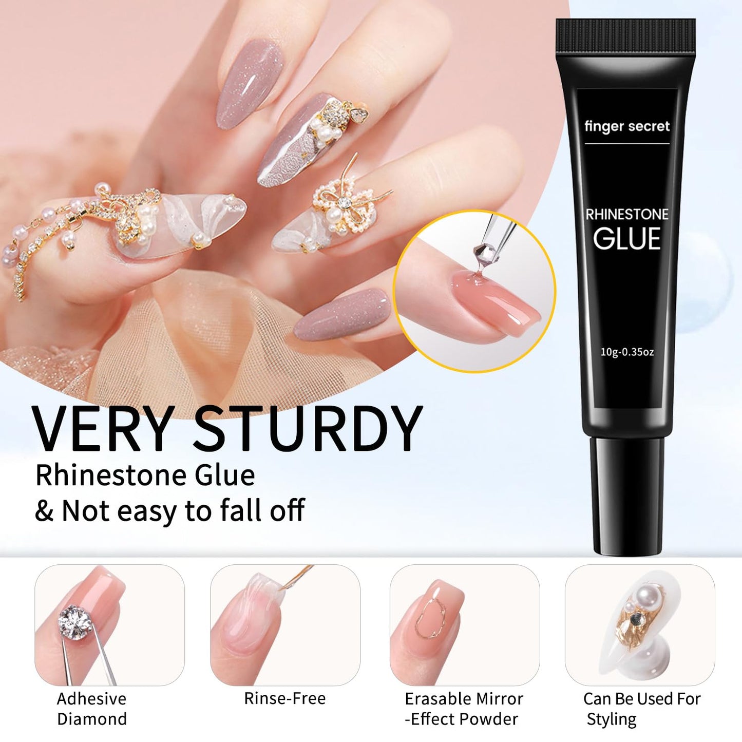 3Pcs Rhinestone Glue Gel - Superior Nail Art Glue Ensuring Strong and Long-Lasting Bond for Nail Rhinestone Glue Nail Art Decorations, Charms, 3D Bling, Gems, Jewel Diamonds UV/LED Easy Application
