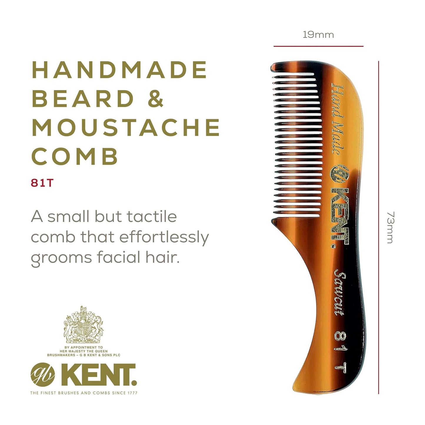 Kent Beard and Mustache Grooming Set - Handmade Pocket Combs for Men's Travel and Home Use, Mini Combs for Grooming