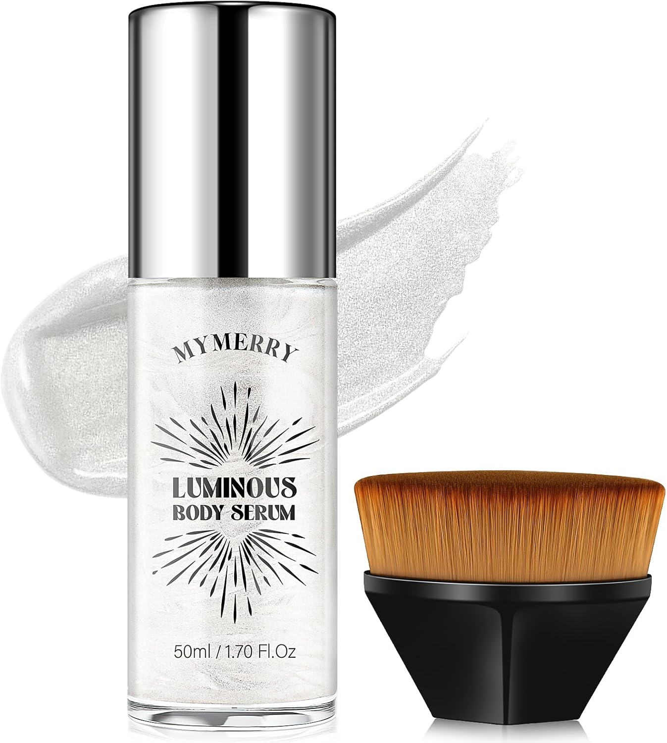 Body Shimmer Oil, 50ml Sunscreen Liquid Highlighter Bronzer Body Glitter Oil Long Lasting Moisturizing Makeup Lotion Illuminate Serum Glow Shimmer Skin 1.7 Fl Oz（Shining White #03）