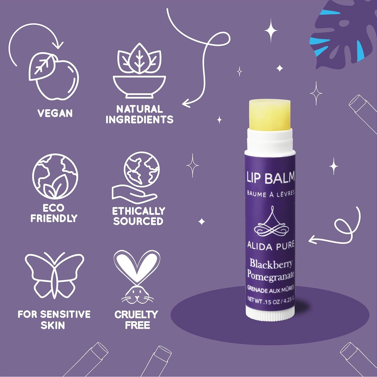 Blackberry Pomegranate Lip Balm Collection, Vegan Set, Beeswax Free, with Organic Jojoba and Avocado Oil, Vitamin E, Natural Moisturizer for Dry, Chapped Lips, 3 Tube Set