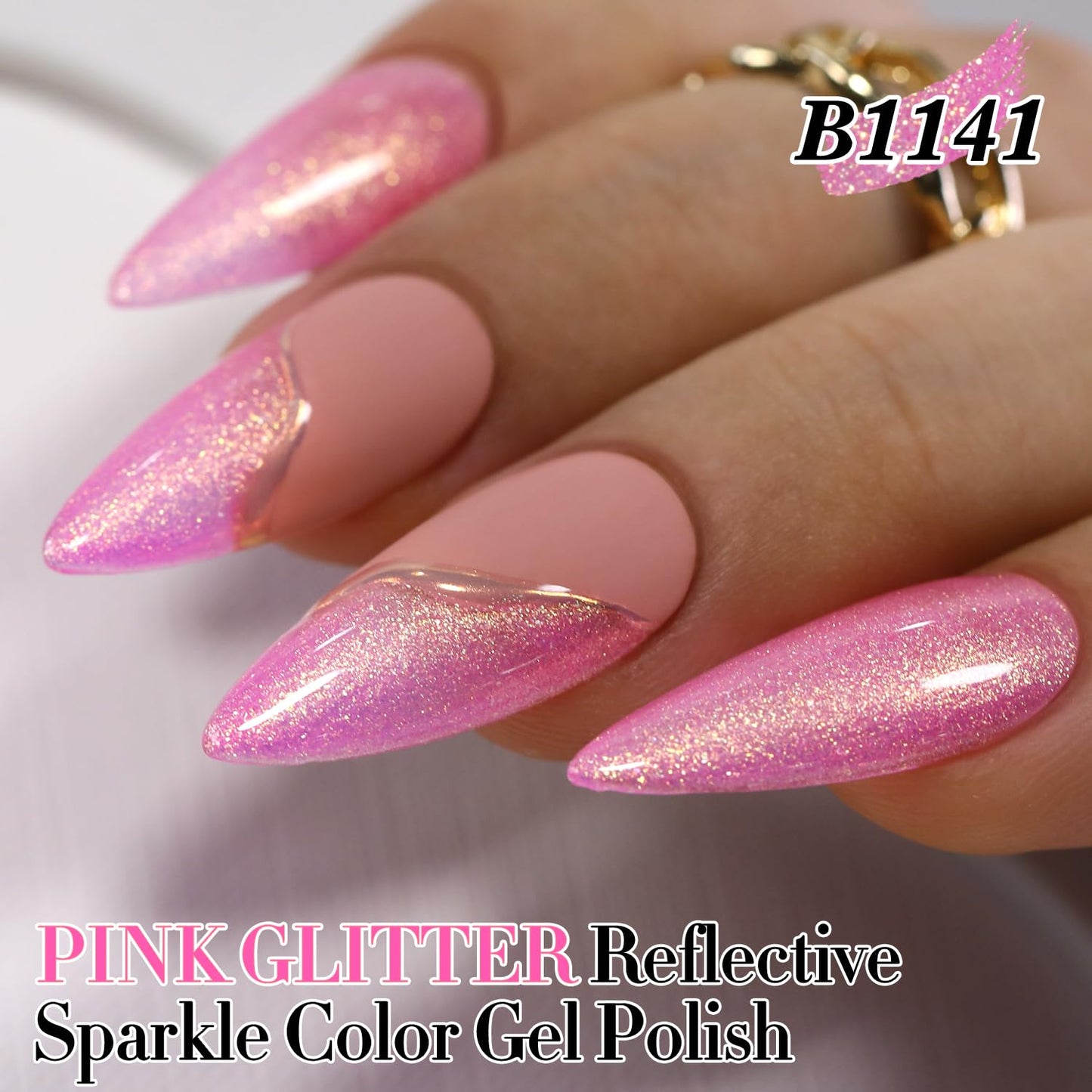 Double Rhythm 15ML Glitter Gel Polish Shimmer Reflective Holographic Color Magnetic for Nail Art Salon DIY at Home (B1141)