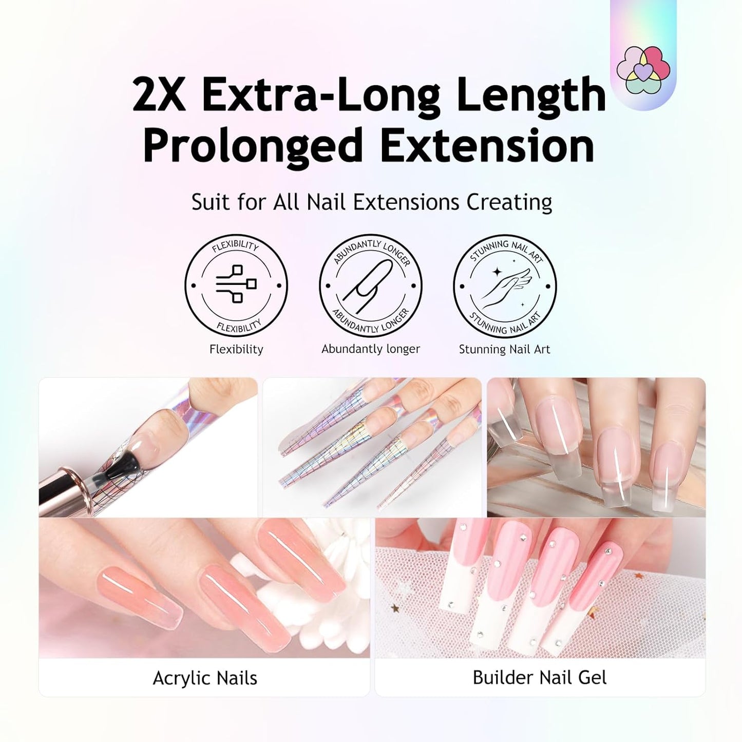 SAVILAND Long Sticky Nail Forms: Ultra-Long Length Reusable Extension Pink Self-Adhesive & Sturdy-Paper Acrylic Forms for Builder Gel, Tech Art Salon
