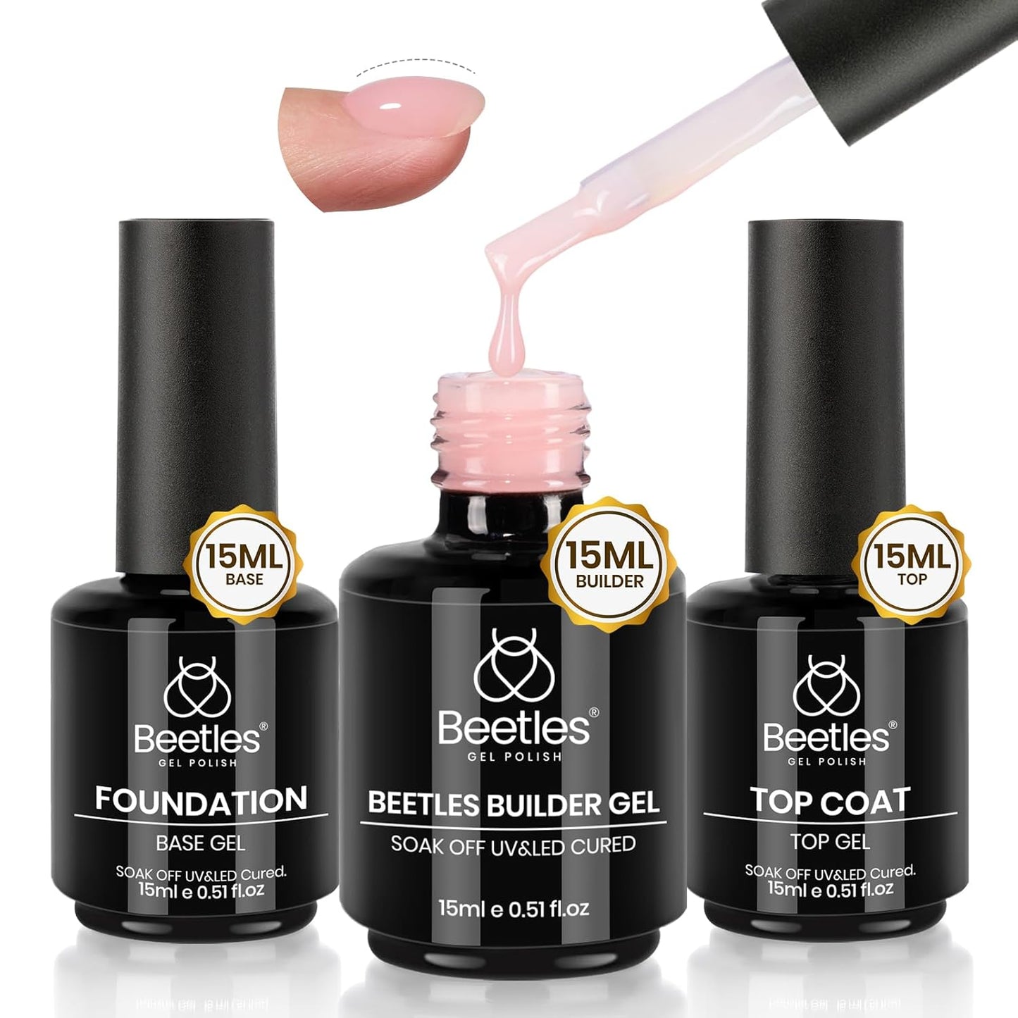 Beetles Hema Free Pink Builder Gel with No Wipe Gel Top Coat and Base Coat Shine Finish and Long Lasting, Soak Off LED Jelly Nude Builder Nail Strengthener Extension Thickening & Repair