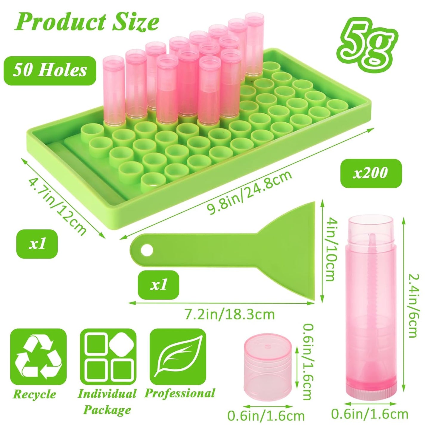 200PCS Plastic Lip Balm Tubes, Chapstick Tubes Empty, Lip Balm Containers with Filling Tray and Spatula, Rotating Type Refill Lip with Cap for DIY(5ml/5g, Pink)