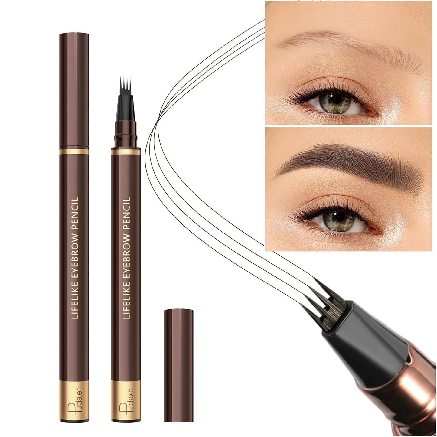 2 Pack Eyebrow Pen, Waterproof Microblading Eyebrow Pencil, 4 Tip Precise Eye Brow Makeup Pen for Women to Effortlessly Create Hair Like Natural Brows, Non Dry Out and Last All Day (Black Brown)