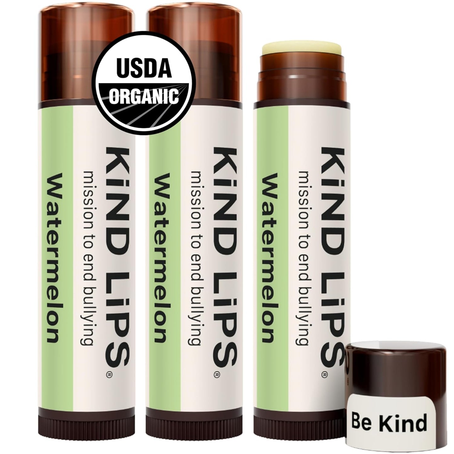 Kind Lips Watermelon Lip Balm 3-Pack - USDA Organic, Natural Chapstick Alternative for Dry Lips | Gluten-Free, Cruelty-Free