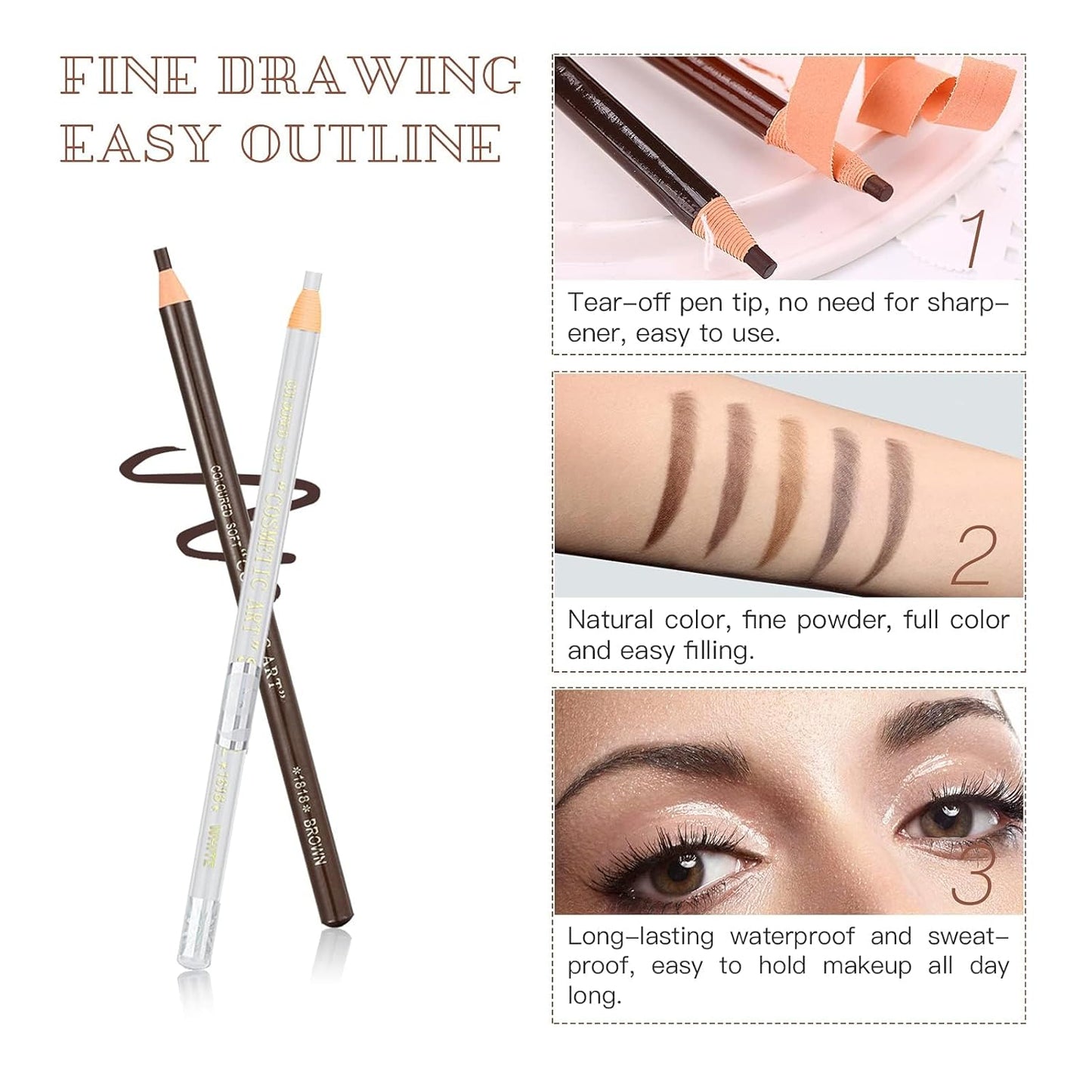 Waterproof Eye-Brow Pen-cil Set, Pull Cord Peel-off Eyebrow Pencil Microblading Pen Supplies Kit, White Eye-Liner Pencil and Eyebrows Tool Tattoo Makeup For Marking (5+1 Dark Brown)