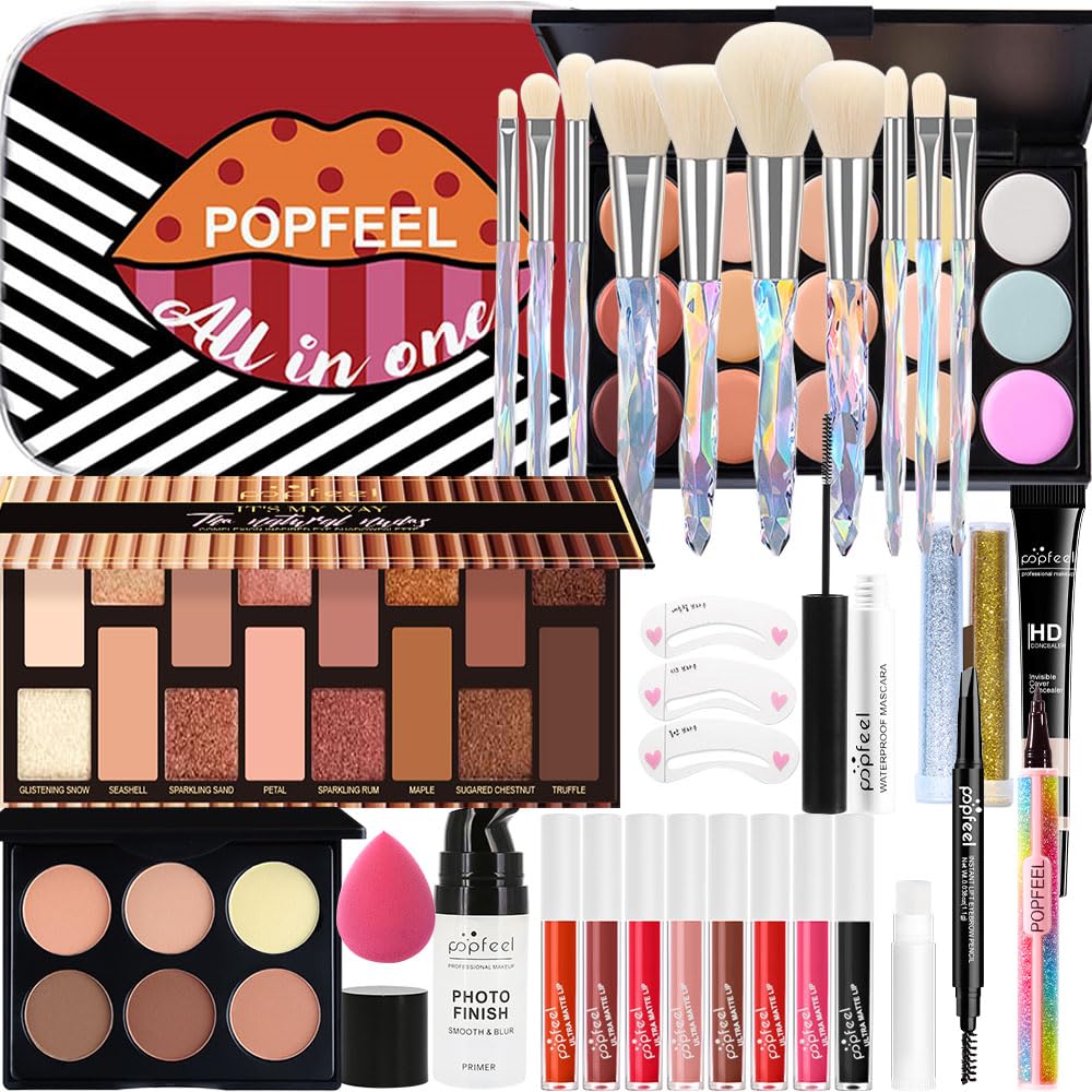 Makeup Kit for Women Full Kit, All in One Makeup Sets for Teens Girls Beginner Gift, Includes Eyeshadow Palette, Liquid Foundation, Concealer, Lip Gloss, Mascara, Powder Puff