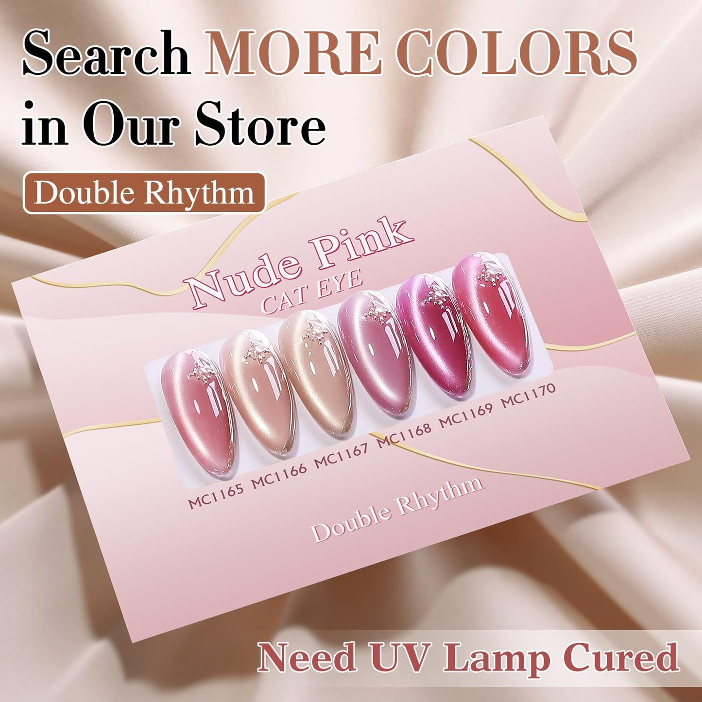 Double Rhythm 0.5 Oz Cat Eye Gel Polish with Magnet Same Color Same Bottle Holographic Glitter Shimmer Translucent Color Salon 15 ML Magnetic Nail Art (Apricot Nude-MC1166)