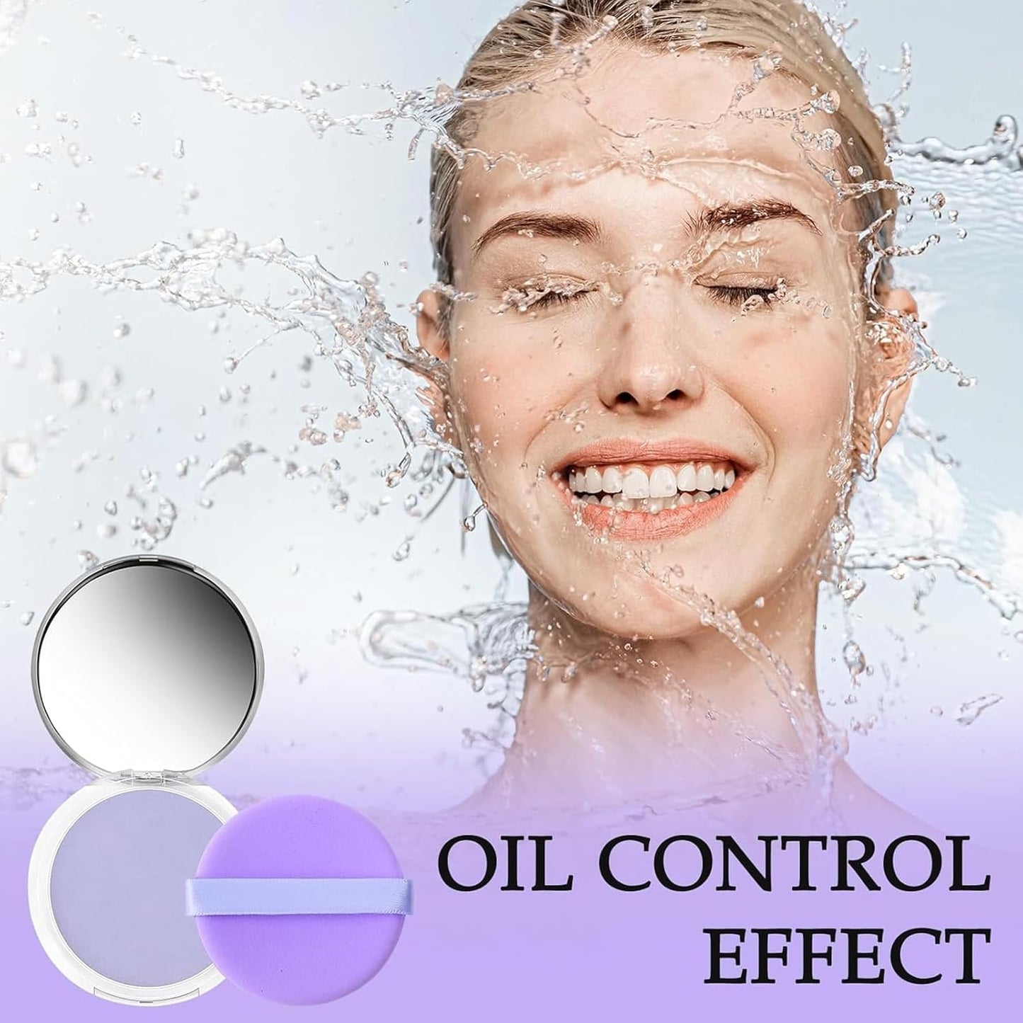 Chillab Lavender Matte Powder Oil Control Face Makeup Setting Powder, Chillab Polvo Compacto with Mini Powder Puff, for Silky Blurring Oil Control Long-Lasting Makeup