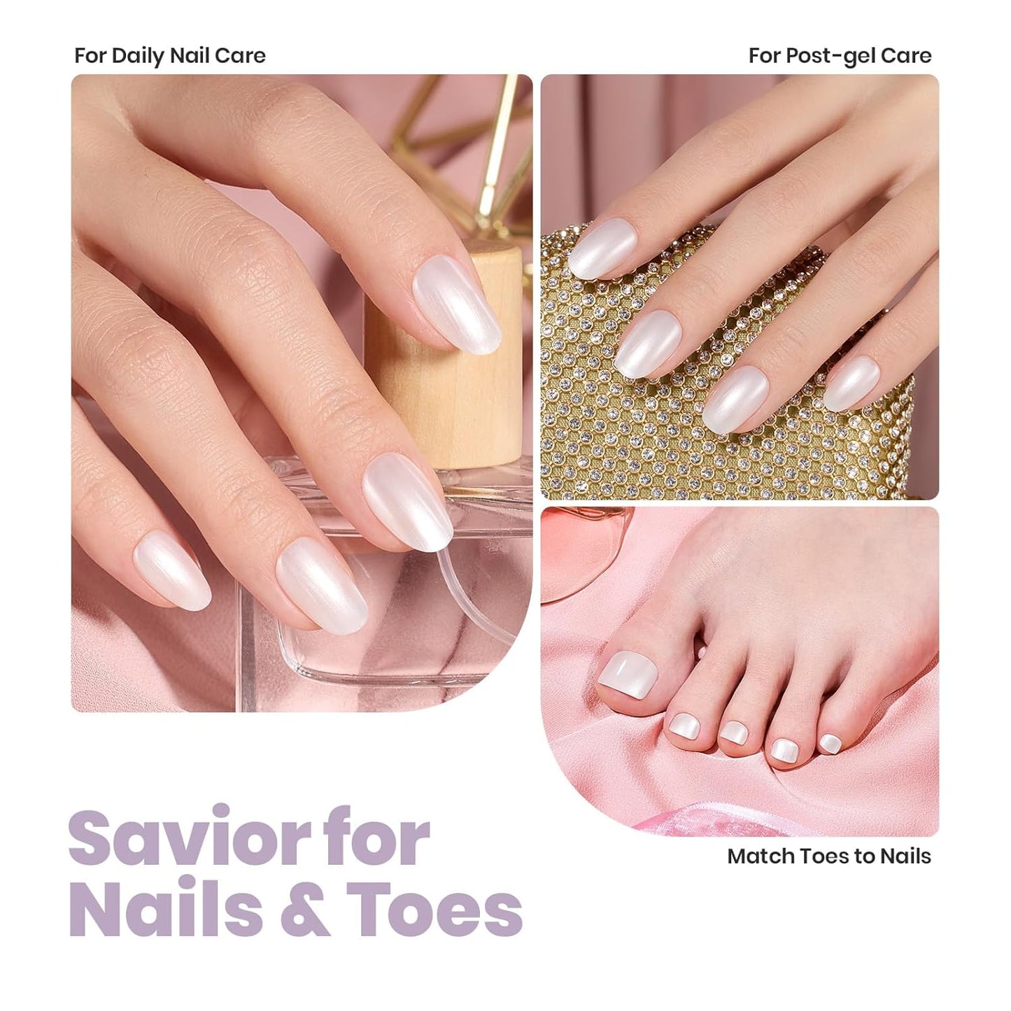 Beetles Pearl White Nail Polish and 2 in 1 Base & Top Coat Set, Fast Drying & Natural Nail Strengthen, Nail Lacquer Shimmer-Like Pearlescent Sheen, No UV Lamp Needed for DIY Nail Art Gifts for Women