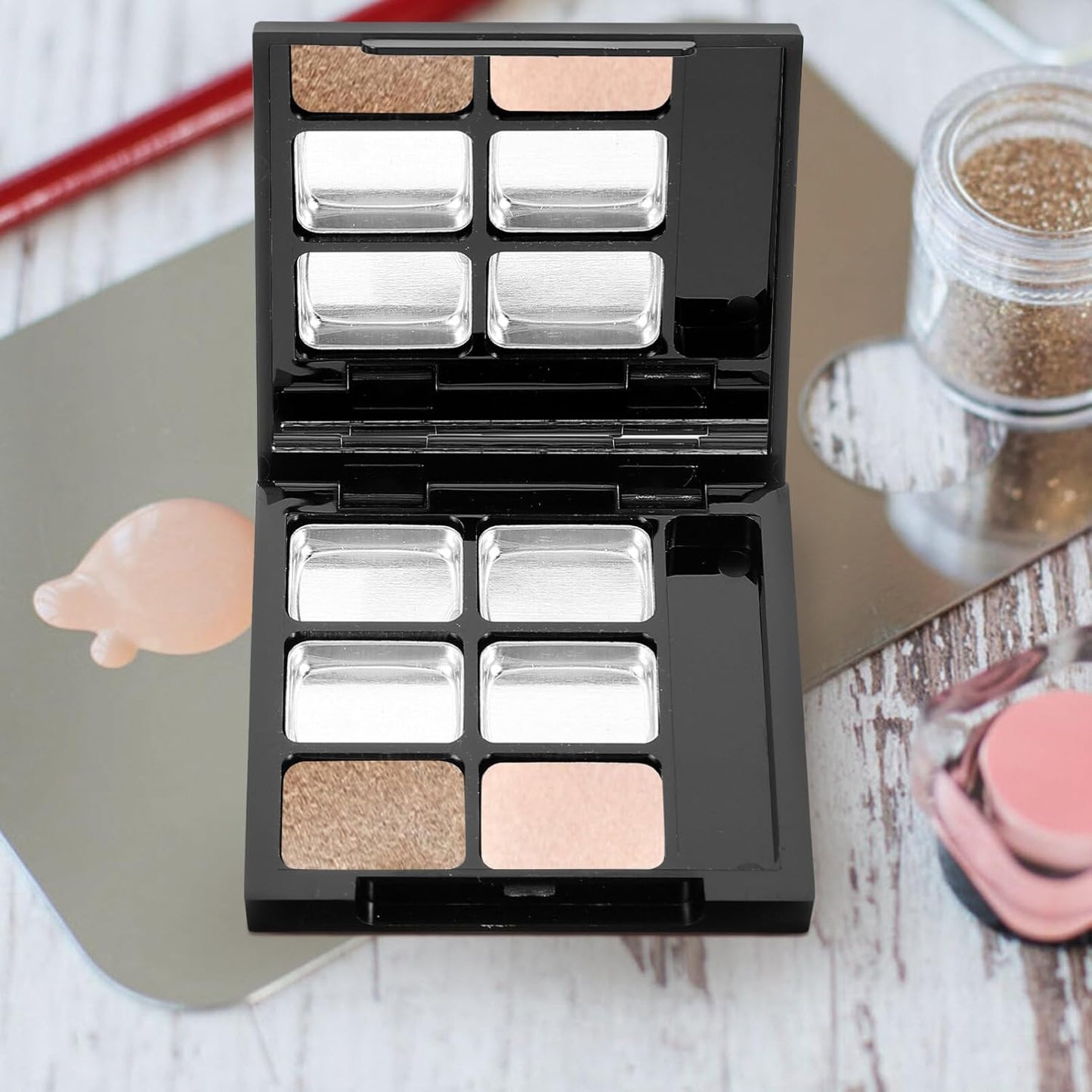 Healifty Empty Lipstick Palette Pan 6-grid Magnetic Eyeshadow Palette Boxes with Press Cosmetic Cream Tray Portable Small Makeup Compact Containers